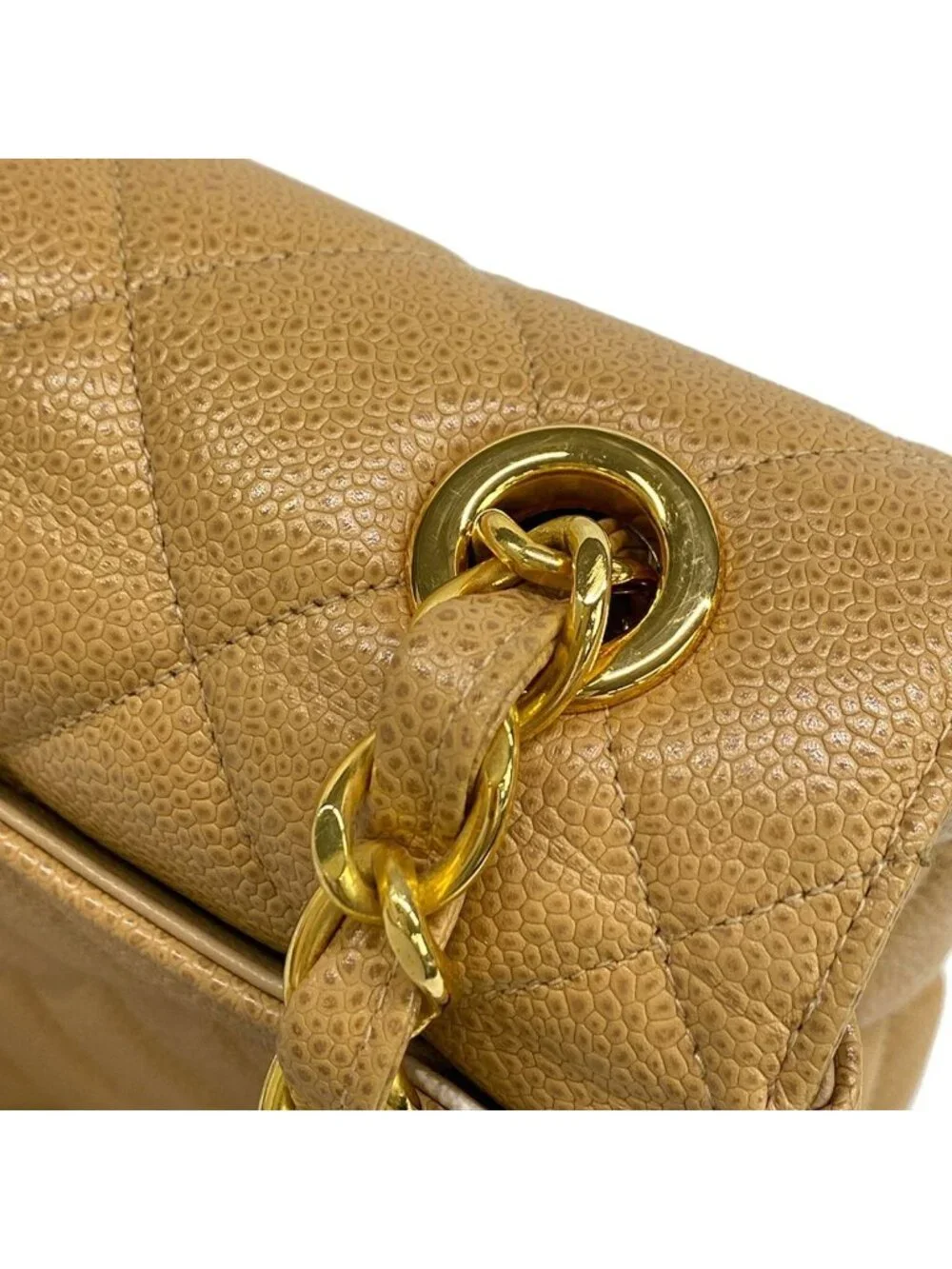 Chanel Shoulder Bag Quilted Beige Gold Chain Jumbo CC Logo